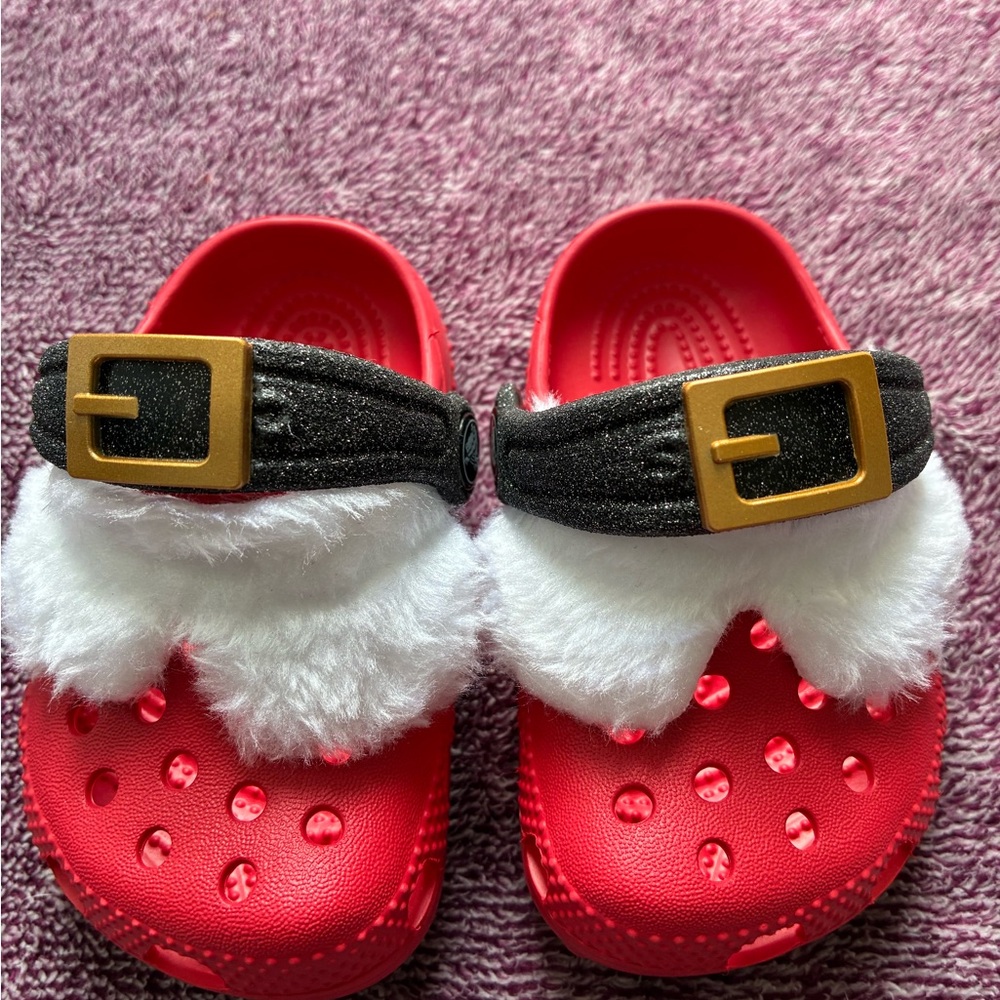 CROCS Infant Santa Faux Fur and Gold Buckle